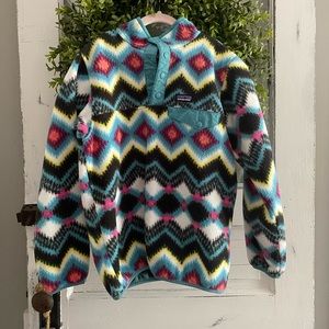 Patagonia Synchilla Fleece Snap-T Pullover Sweater Pink Blue Girls L 12